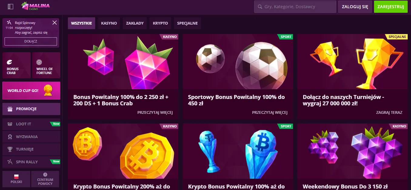 Bonus od Malina Casino app na dzisiaj